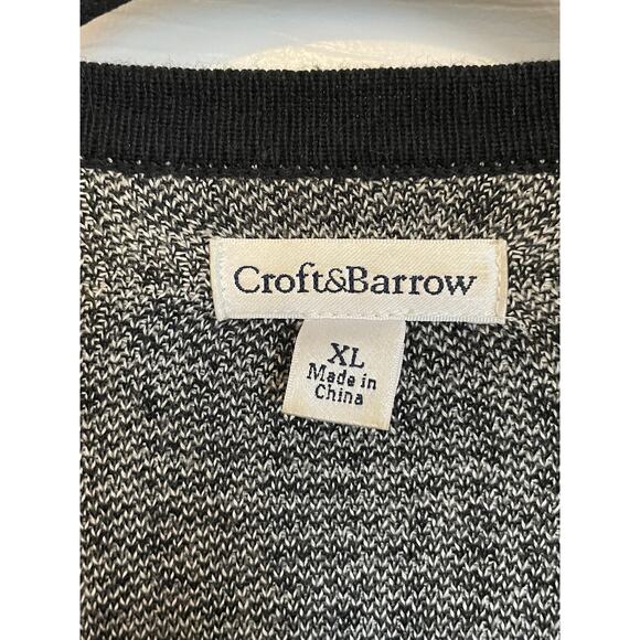 Croft & Barrow Women XL Houndstooth Plaid Checker OpenFront Cardigan Black White - Picture 3 of 9